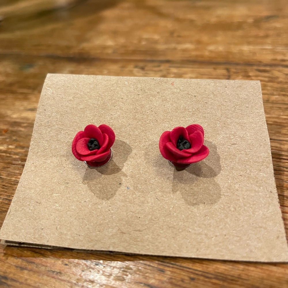 Red Floral Stud Earrings